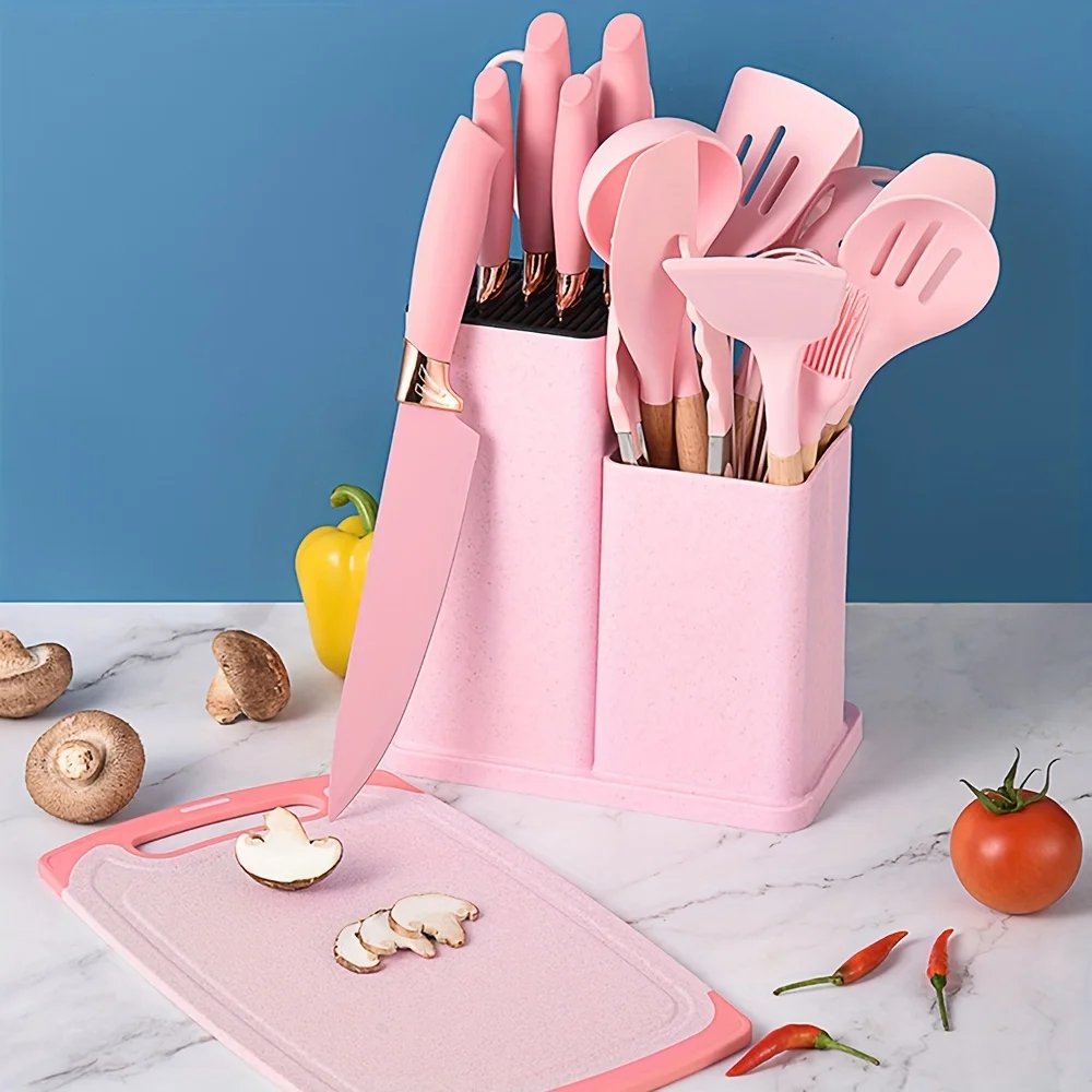 19 Advanced Silicone Kitchenware Sets Equipped with Wooden Handles and Knives-heat-resistant,convenient Cooking Kitchen Gadgets. 19 Advanced Silicone Kitchenware Sets Equipped with Wooden Handles and Knives-heat-resistant,convenient Cooking Kitchen Gadgets.