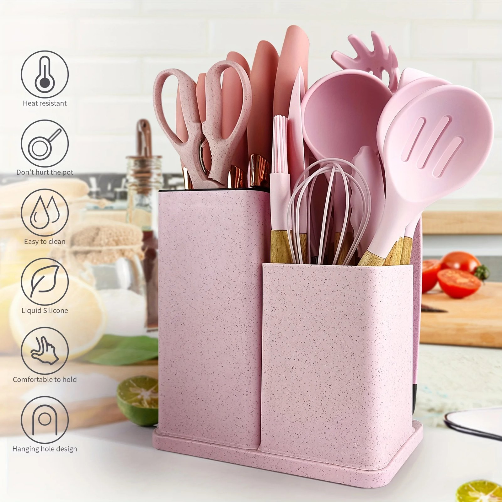 19 Advanced Silicone Kitchenware Sets Equipped with Wooden Handles and Knives-heat-resistant,convenient Cooking Kitchen Gadgets. 19 Advanced Silicone Kitchenware Sets Equipped with Wooden Handles and Knives-heat-resistant,convenient Cooking Kitchen Gadgets.