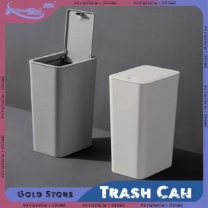 Mülleimer mit Deckel, platzsparend, für Badezimmer, Küche, Schlafzimmer, Wohnzimmer. Kleiner Kunststoff-Mülleimer mit Druckmechanismus, schmaler Abfallbehälter für Zuhause.