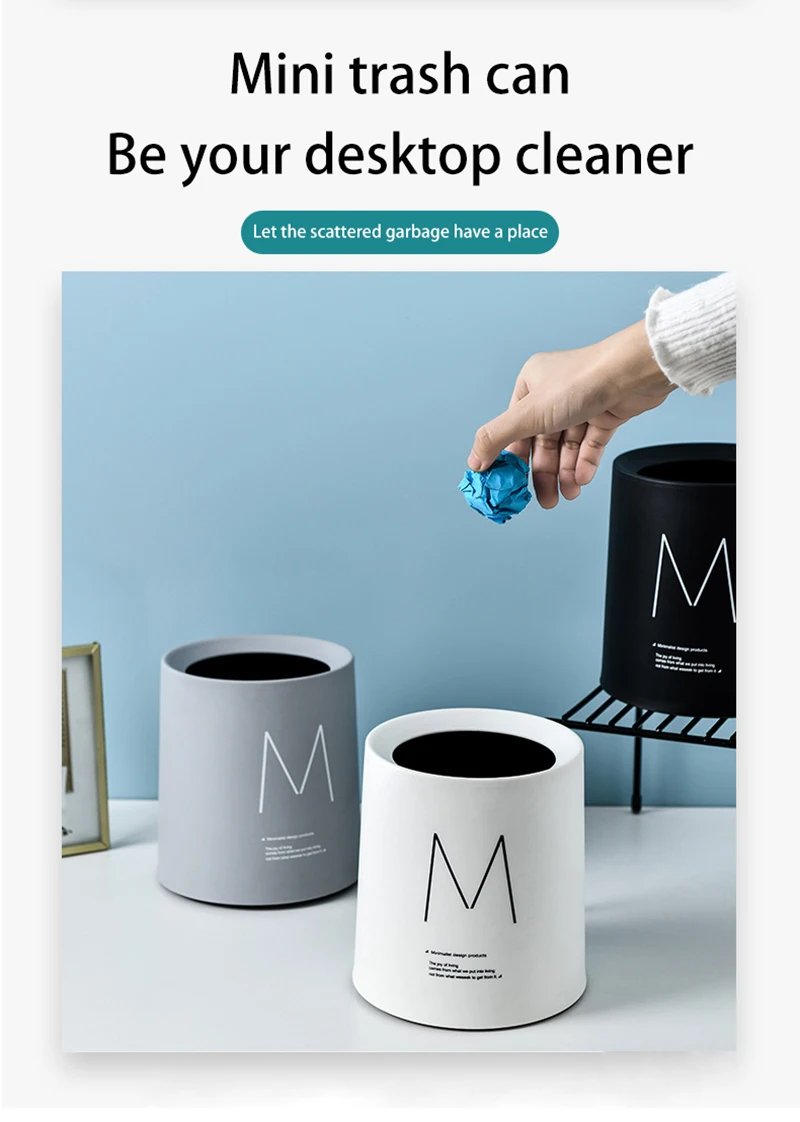 Nordic Desktop Double-Layer Mini Trash Can Household Coffee Table Desk Bedside Storage Bucket Can Be Customized Office Can