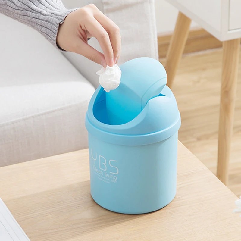 Mini Desktop Bin Small Trash Can Tube with Cover Bedroom Trash Garbage Can Clean Workspace Kitchen Storage Box Home Desk Dustbin