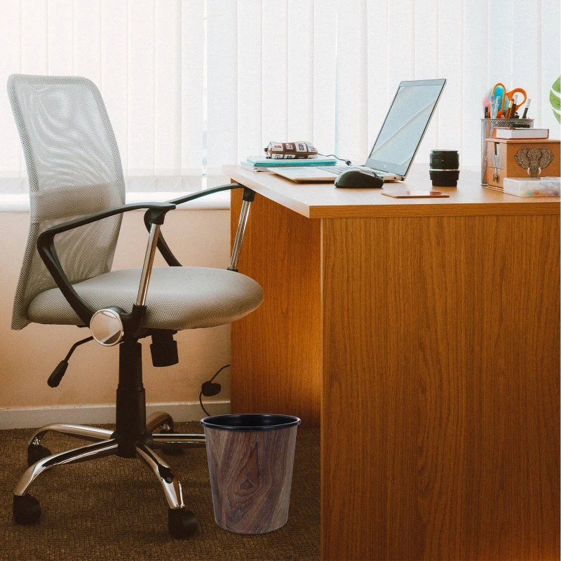 Retro Wood Grain Trash Can Home Living Room Kitchen Garbage Bin Office Supplies Imitation Wood Grain Trash Rubbish Office Cans