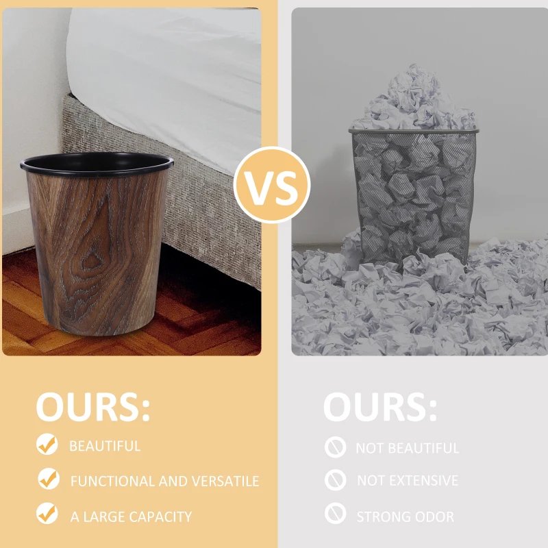 Retro Wood Grain Trash Can Home Living Room Kitchen Garbage Bin Office Supplies Imitation Wood Grain Trash Rubbish Office Cans