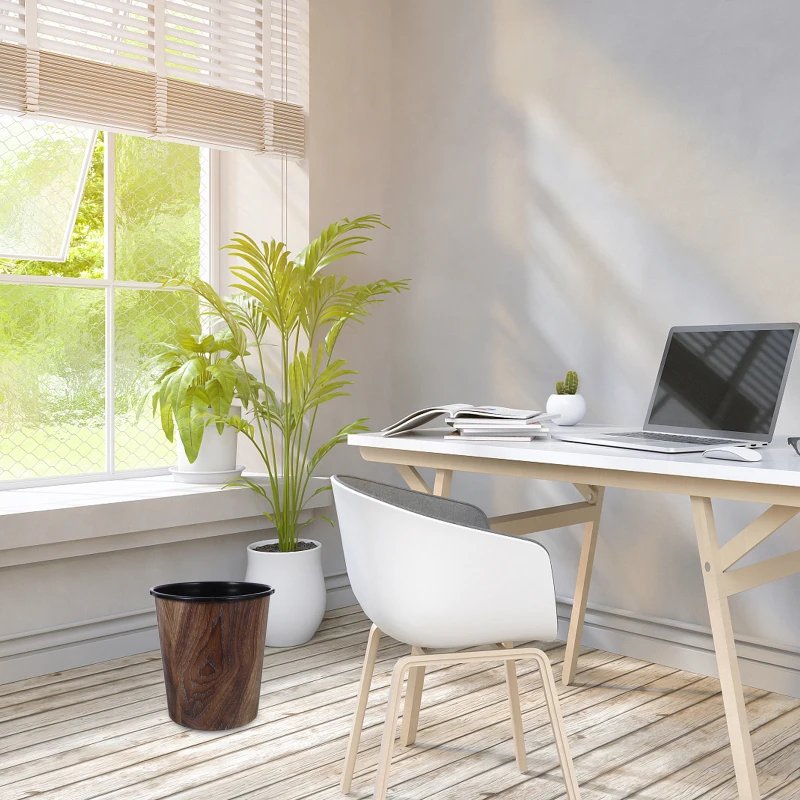 Retro Wood Grain Trash Can Home Living Room Kitchen Garbage Bin Office Supplies Imitation Wood Grain Trash Rubbish Office Cans