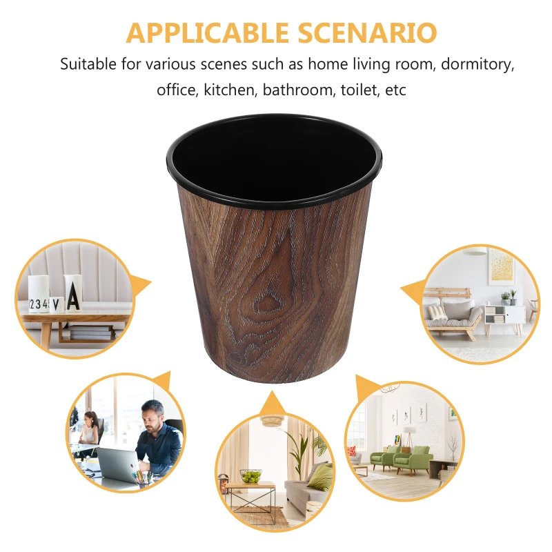 Retro Wood Grain Trash Can Home Living Room Kitchen Garbage Bin Office Supplies Imitation Wood Grain Trash Rubbish Office Cans