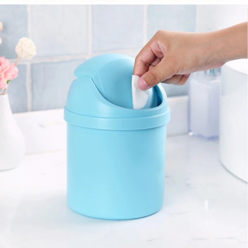 Mini Waste Bin Trash Cans Desktop Garbage Basket Table Roll Swing Lid Small Scissors Pencil Household Office Storage Accessories
