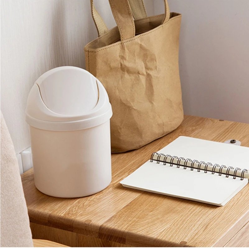 Mini Waste Bin Trash Cans Desktop Garbage Basket Table Roll Swing Lid Small Scissors Pencil Household Office Storage Accessories