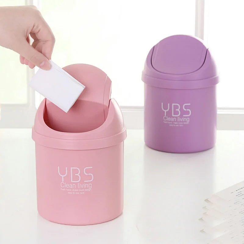 Mini Desktop Bin Small Trash Can Tube with Cover Bedroom Trash Garbage Can Clean Workspace Kitchen Storage Box Home Desk Dustbin