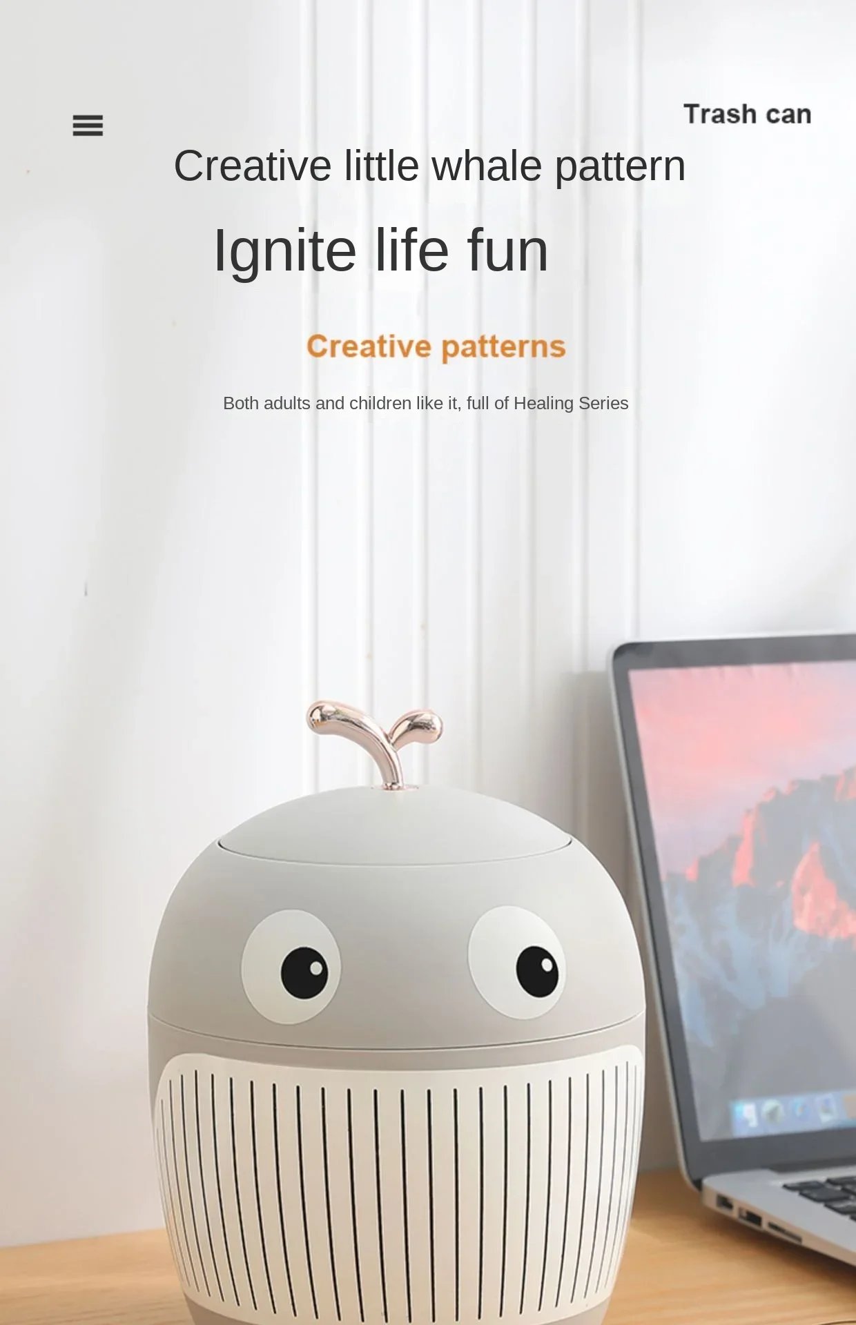 Mini Desktop Bin Little Whale Cute Trash Can with Cover Office Table Bedroom Garbage Can Workspace Storage Box Garbage Bucket