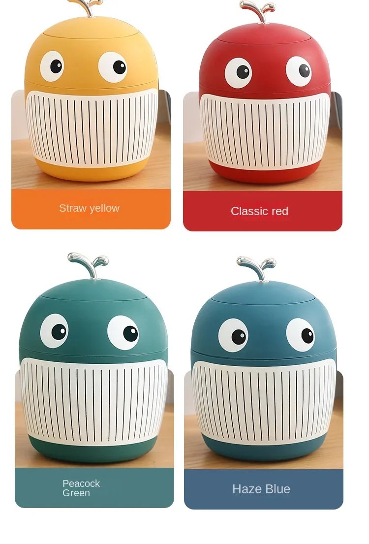 Mini Desktop Bin Little Whale Cute Trash Can with Cover Office Table Bedroom Garbage Can Workspace Storage Box Garbage Bucket