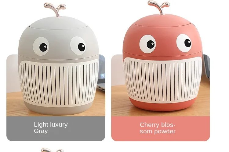 Mini Desktop Bin Little Whale Cute Trash Can with Cover Office Table Bedroom Garbage Can Workspace Storage Box Garbage Bucket