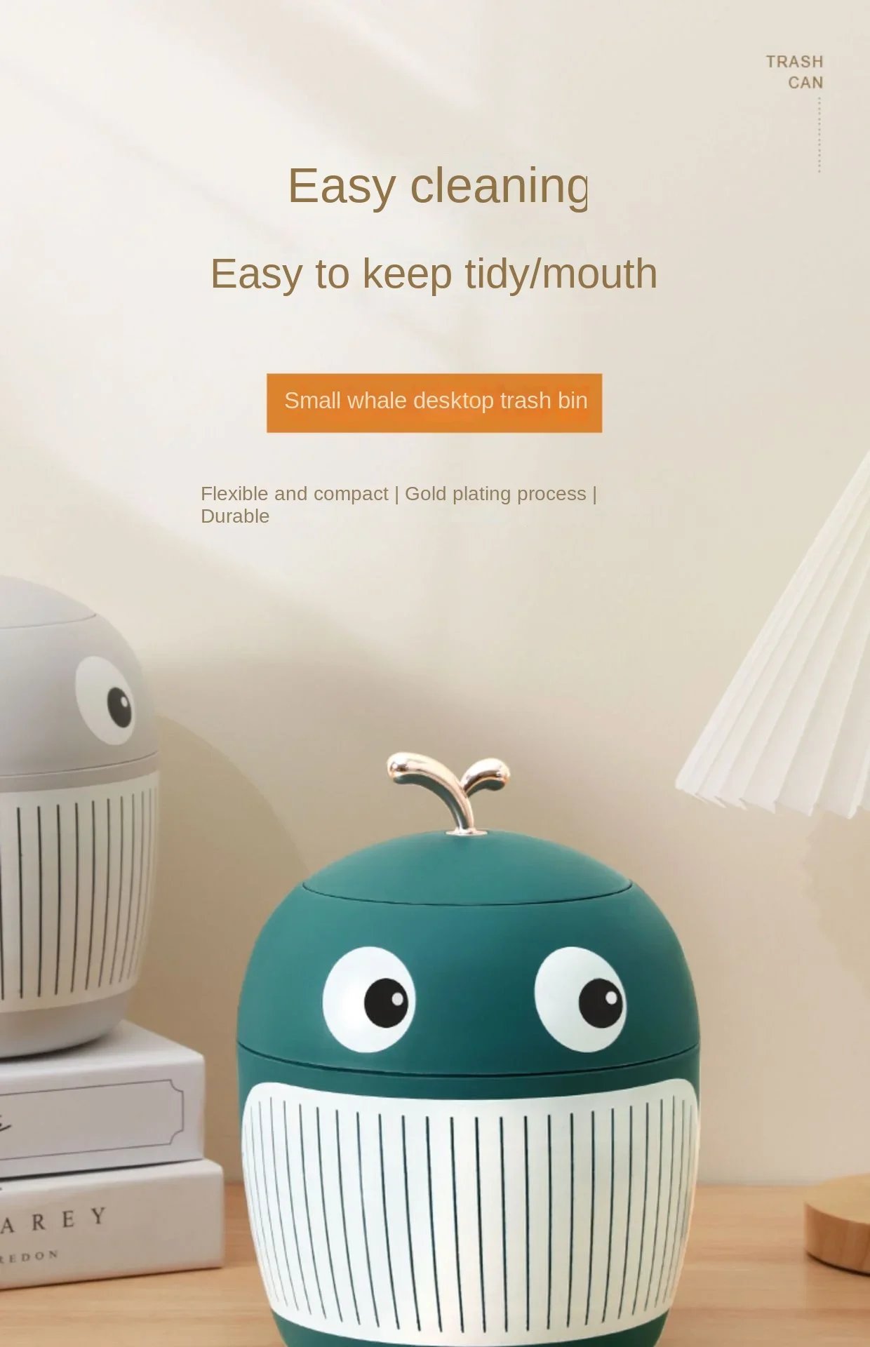 Mini Desktop Bin Little Whale Cute Trash Can with Cover Office Table Bedroom Garbage Can Workspace Storage Box Garbage Bucket