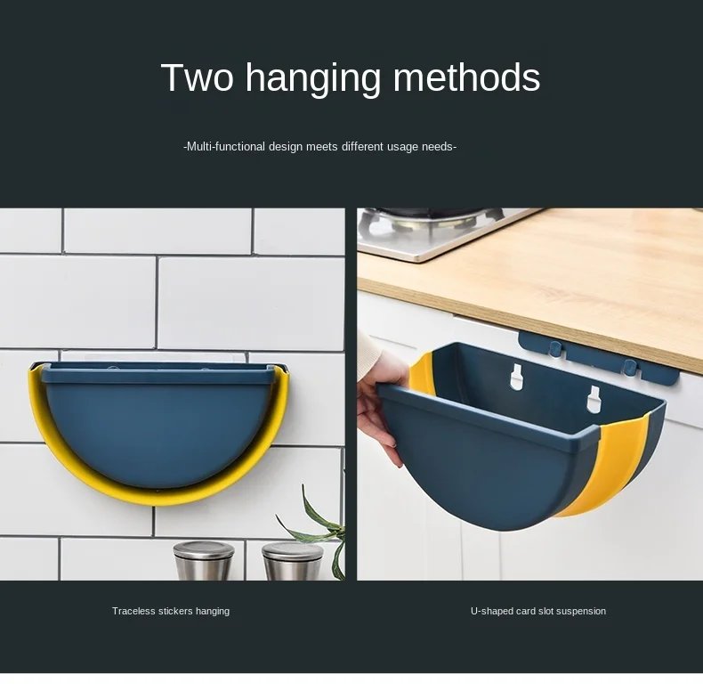 Kitchen Cabinet Door Hanging Trash Can Folding Waste Bin for Bathroom Toilet Storage Bucket Wall Mounted WF922