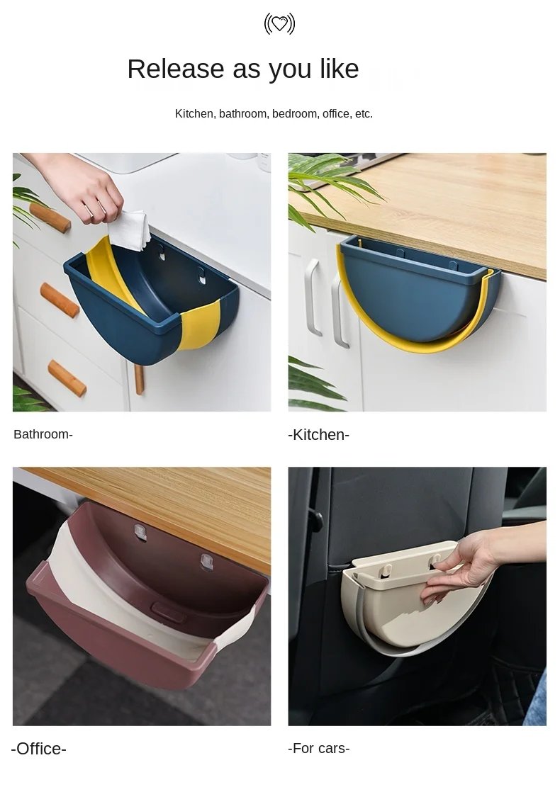 Kitchen Cabinet Door Hanging Trash Can Folding Waste Bin for Bathroom Toilet Storage Bucket Wall Mounted WF922