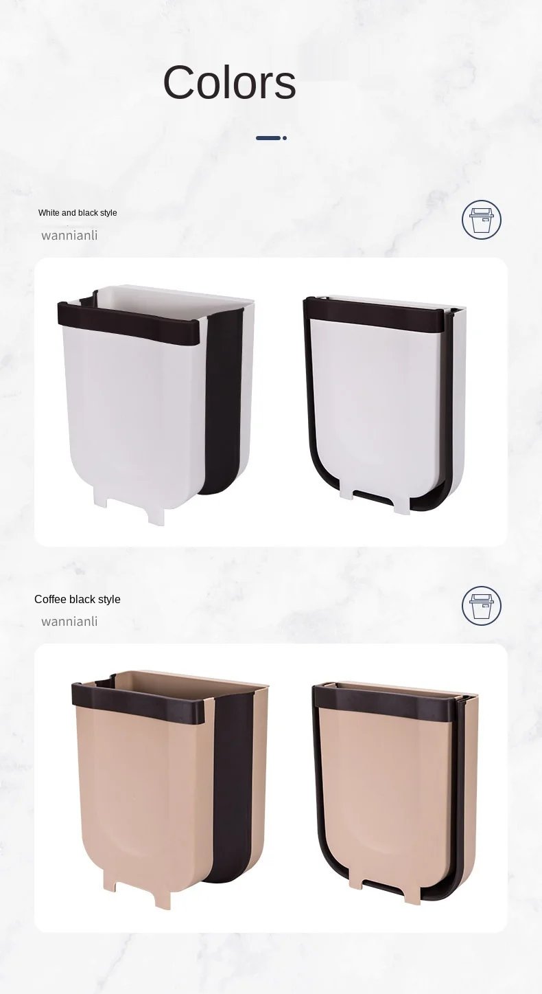 Kitchen Cabinet Door Hanging Trash Can Folding Waste Bin for Bathroom Toilet Storage Bucket Wall Mounted WF922