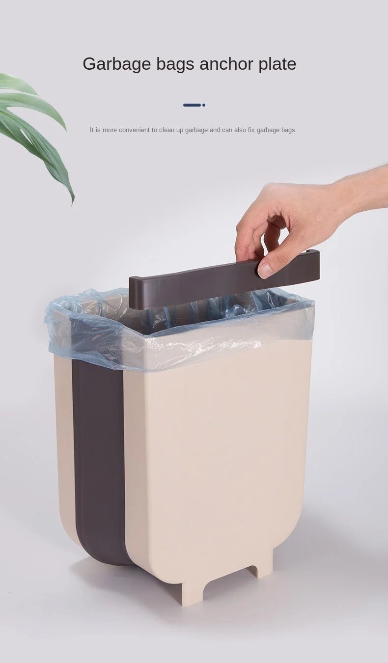 Kitchen Cabinet Door Hanging Trash Can Folding Waste Bin for Bathroom Toilet Storage Bucket Wall Mounted WF922