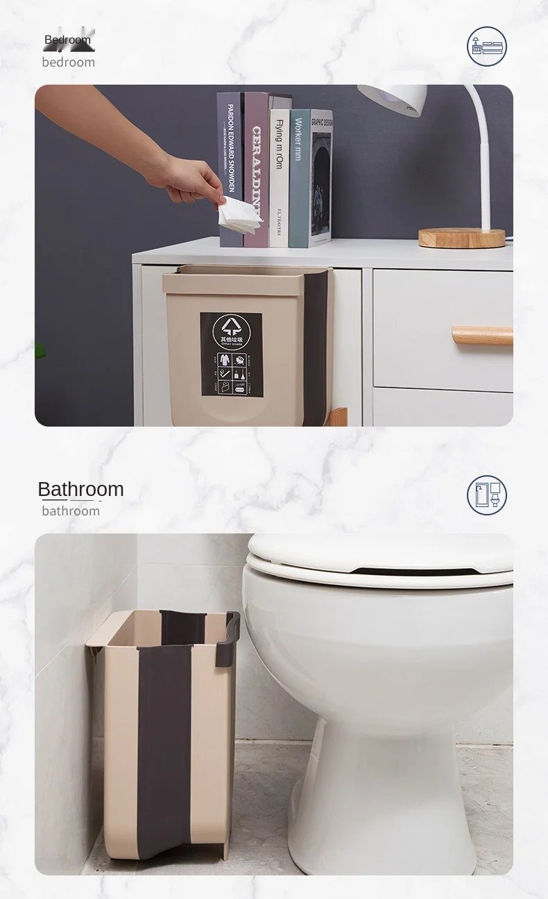 Kitchen Cabinet Door Hanging Trash Can Folding Waste Bin for Bathroom Toilet Storage Bucket Wall Mounted WF922