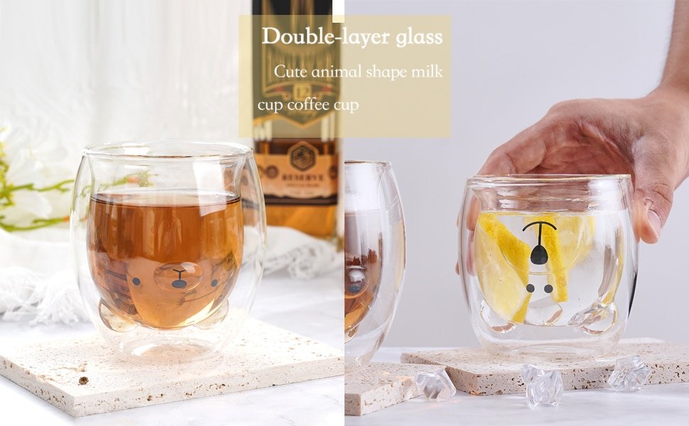 Creative Cute Bear Double-layer Coffee Mug Double Glass Cup Carton Animal Milk Glass Lady Cute Cat Duck Dog Gift Christmas Gift