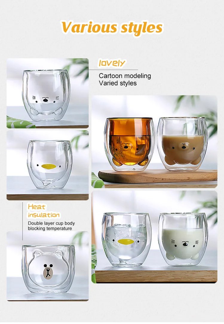 Creative Cute Bear Double-layer Coffee Mug Double Glass Cup Carton Animal Milk Glass Lady Cute Cat Duck Dog Gift Christmas Gift Creative Cute Bear Double-layer Coffee Mug Double Glass Cup Carton Animal Milk Glass Lady Cute Cat Duck Dog Gift Christmas Gift