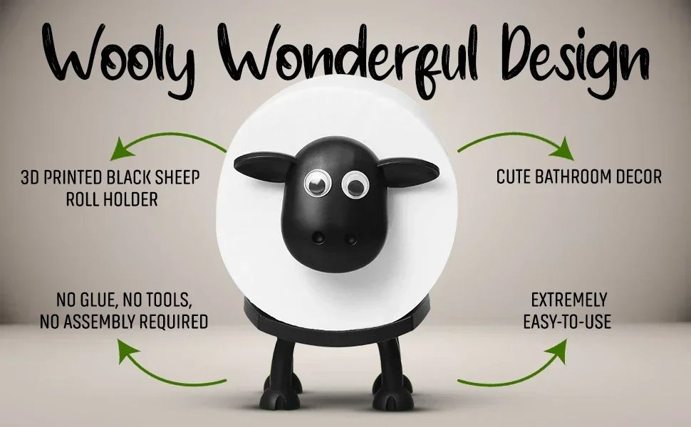 1/3PCS Sheep Toilet Roll Holder Funny Toilet Paper Holder Free Standing Bathroom Set Black Sheep Roll Rack Cute Bathroom Decor
