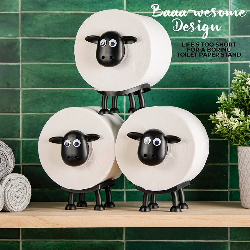 1/3PCS Sheep Toilet Roll Holder Funny Toilet Paper Holder Free Standing Bathroom Set Black Sheep Roll Rack Cute Bathroom Decor