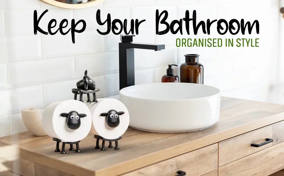 1/3PCS Sheep Toilet Roll Holder Funny Toilet Paper Holder Free Standing Bathroom Set Black Sheep Roll Rack Cute Bathroom Decor