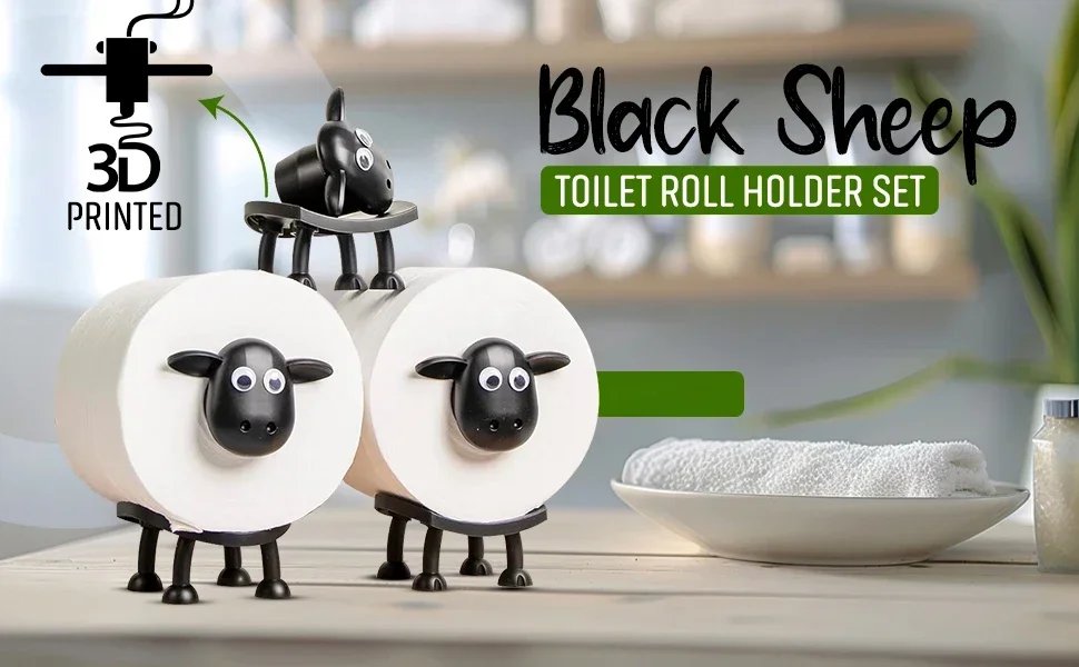 1/3PCS Sheep Toilet Roll Holder Funny Toilet Paper Holder Free Standing Bathroom Set Black Sheep Roll Rack Cute Bathroom Decor