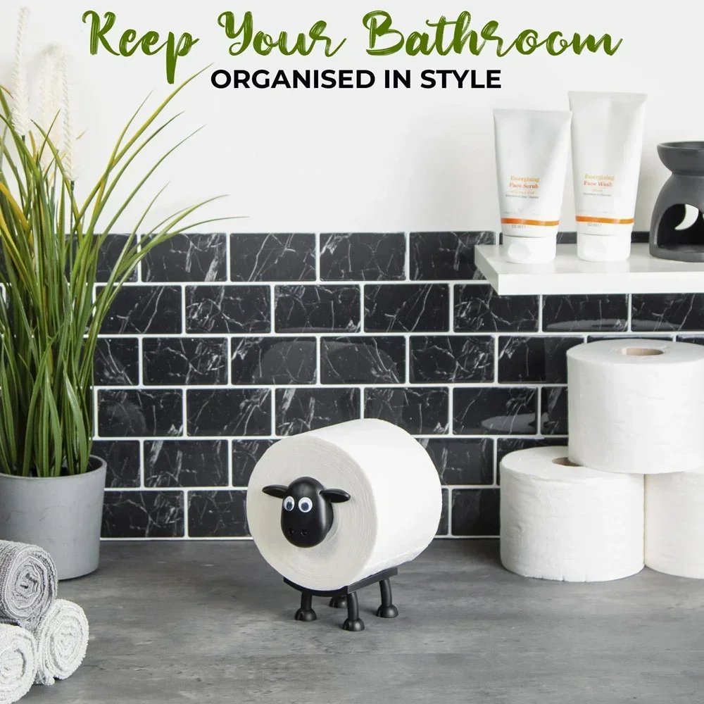 1/3PCS Sheep Toilet Roll Holder Funny Toilet Paper Holder Free Standing Bathroom Set Black Sheep Roll Rack Cute Bathroom Decor