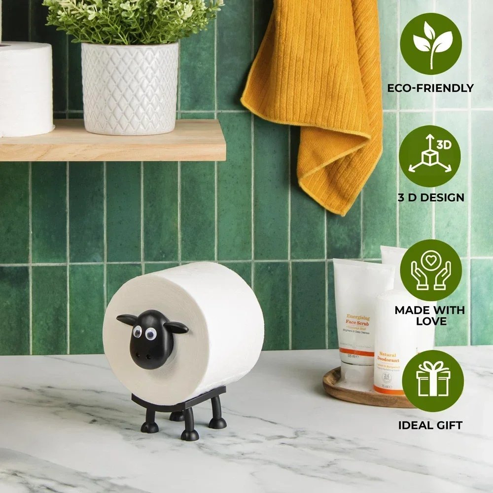 1/3PCS Sheep Toilet Roll Holder Funny Toilet Paper Holder Free Standing Bathroom Set Black Sheep Roll Rack Cute Bathroom Decor