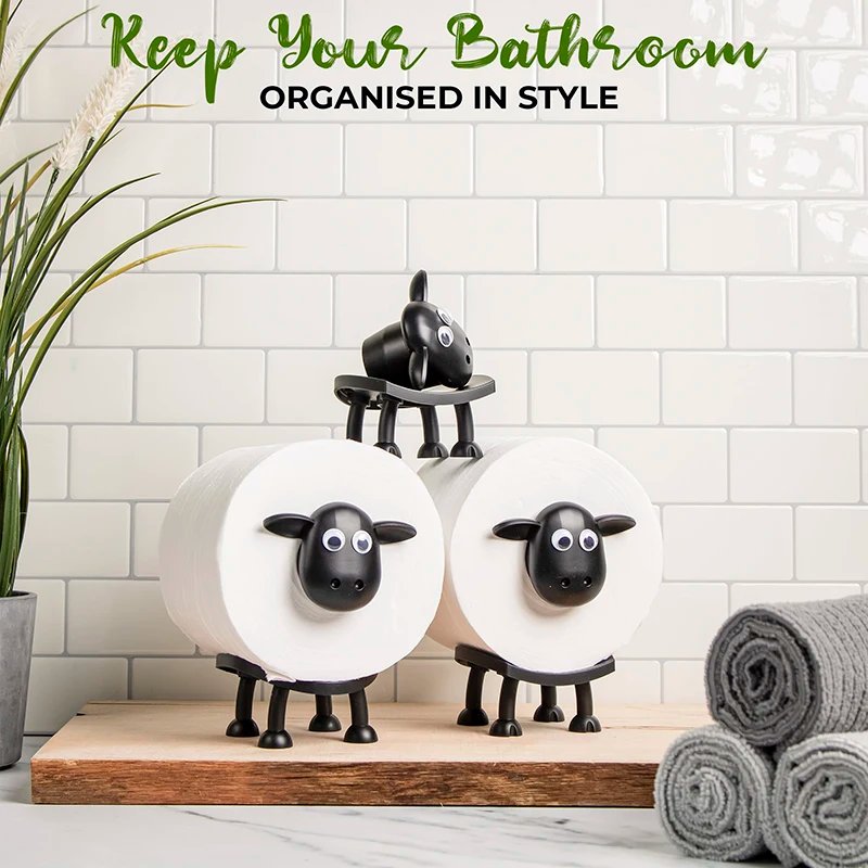 1/3PCS Sheep Toilet Roll Holder Funny Toilet Paper Holder Free Standing Bathroom Set Black Sheep Roll Rack Cute Bathroom Decor
