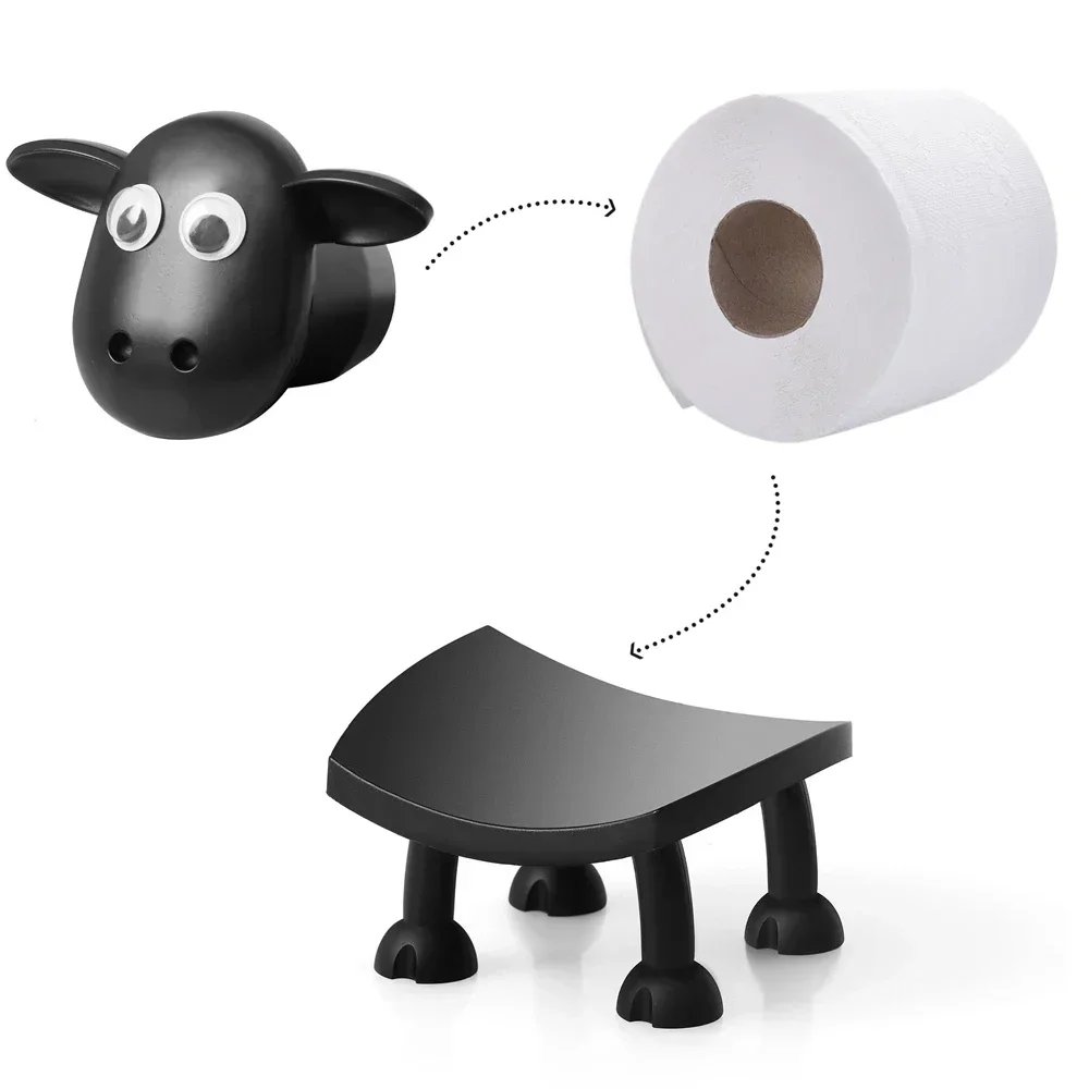 1/3PCS Sheep Toilet Roll Holder Funny Toilet Paper Holder Free Standing Bathroom Set Black Sheep Roll Rack Cute Bathroom Decor