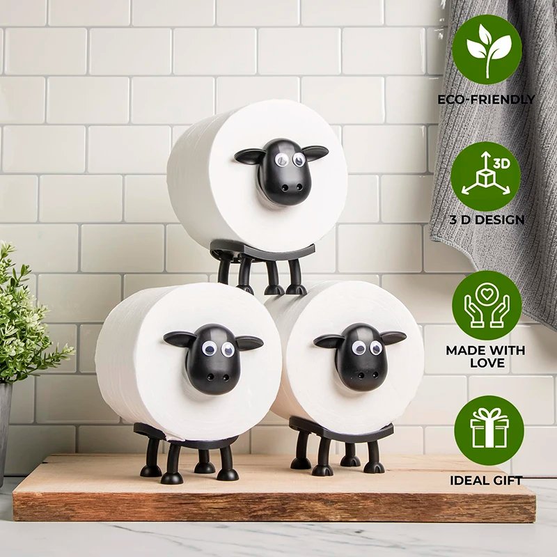 1/3PCS Sheep Toilet Roll Holder Funny Toilet Paper Holder Free Standing Bathroom Set Black Sheep Roll Rack Cute Bathroom Decor