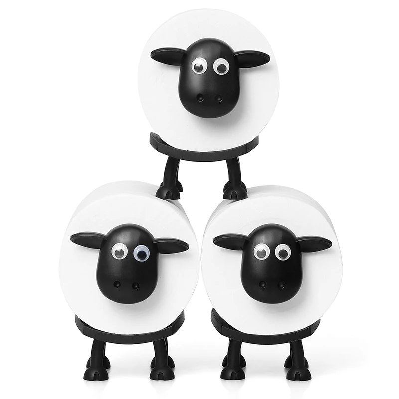1/3PCS Sheep Toilet Roll Holder Funny Toilet Paper Holder Free Standing Bathroom Set Black Sheep Roll Rack Cute Bathroom Decor