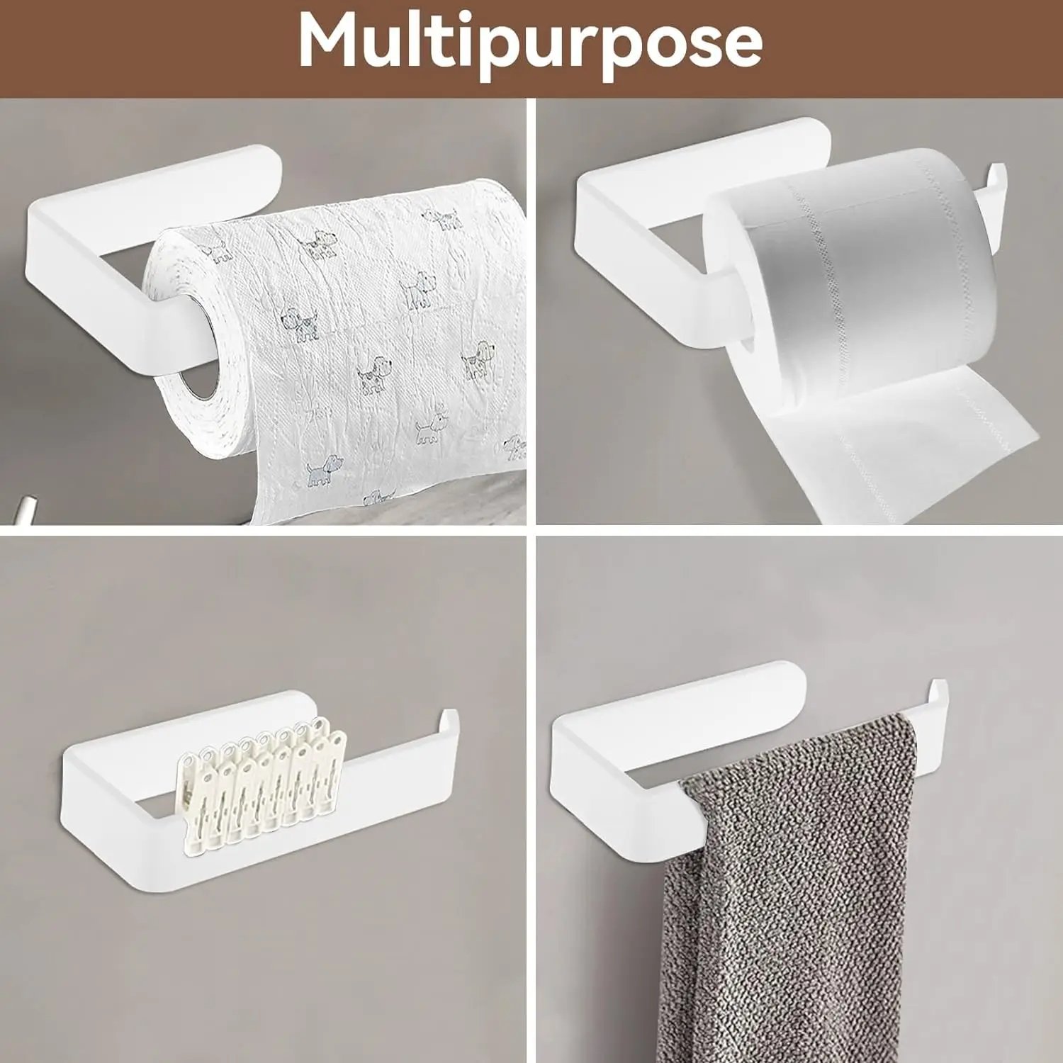 Adhesive Toilet Paper Holder Plastic Toilet Paper Roll Holder No Drilling Toilet Tissue Dispenser for Washrooms Bathroom Kitchen