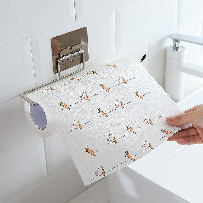 Kitchen Paper Roll Holder Bathroom Toilet Pape Storage Rack Towel Rack Cabinet Rag Hanging Holder Self-adhesive Kitchen Hook