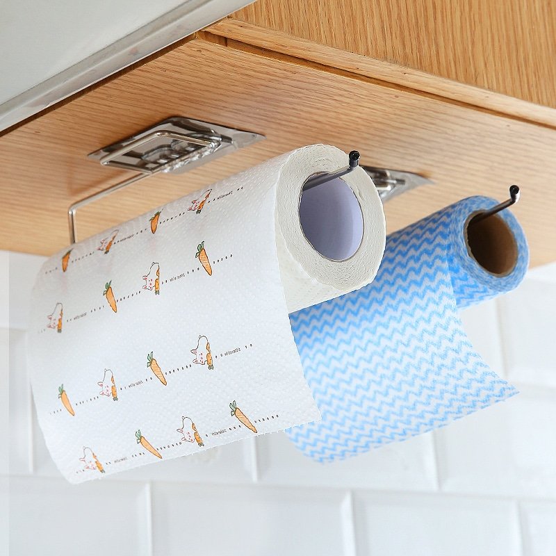Kitchen Paper Roll Holder Bathroom Toilet Pape Storage Rack Towel Rack Cabinet Rag Hanging Holder Self-adhesive Kitchen Hook