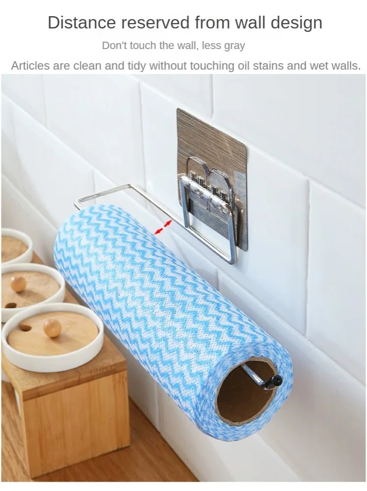 Kitchen Paper Roll Holder Bathroom Toilet Pape Storage Rack Towel Rack Cabinet Rag Hanging Holder Self-adhesive Kitchen Hook