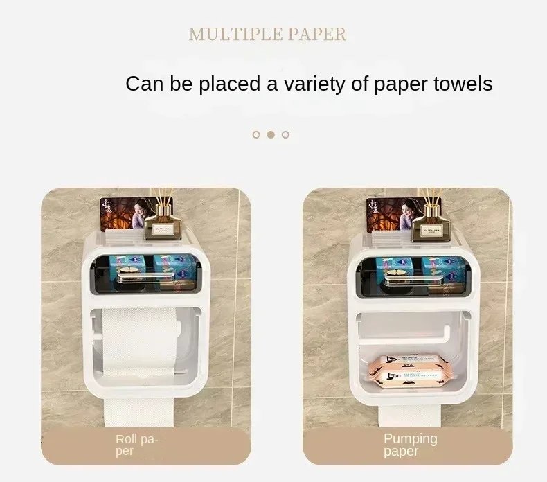 1pc Paper Towel Box Wall Mounted Non Perforated Bathroom Waterproof Roll Paper Drawer Creative Transparent Storage Shelf