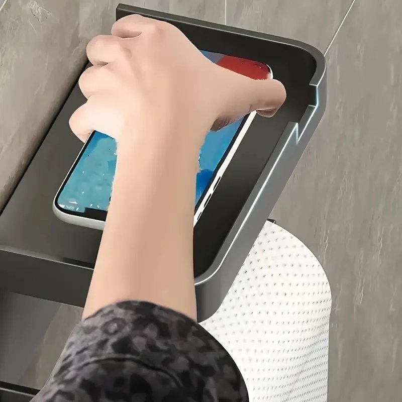 Wall Mounted Toilet Paper Holder Durable ABS Plastic No Drill Adhesive Tissue Rack Space Saving Storage Shelf Waterproof Materia
