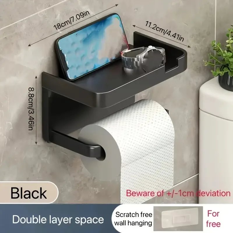 Wall Mounted Toilet Paper Holder Durable ABS Plastic No Drill Adhesive Tissue Rack Space Saving Storage Shelf Waterproof Materia