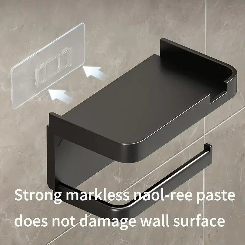 Wall Mounted Toilet Paper Holder Durable ABS Plastic No Drill Adhesive Tissue Rack Space Saving Storage Shelf Waterproof Materia