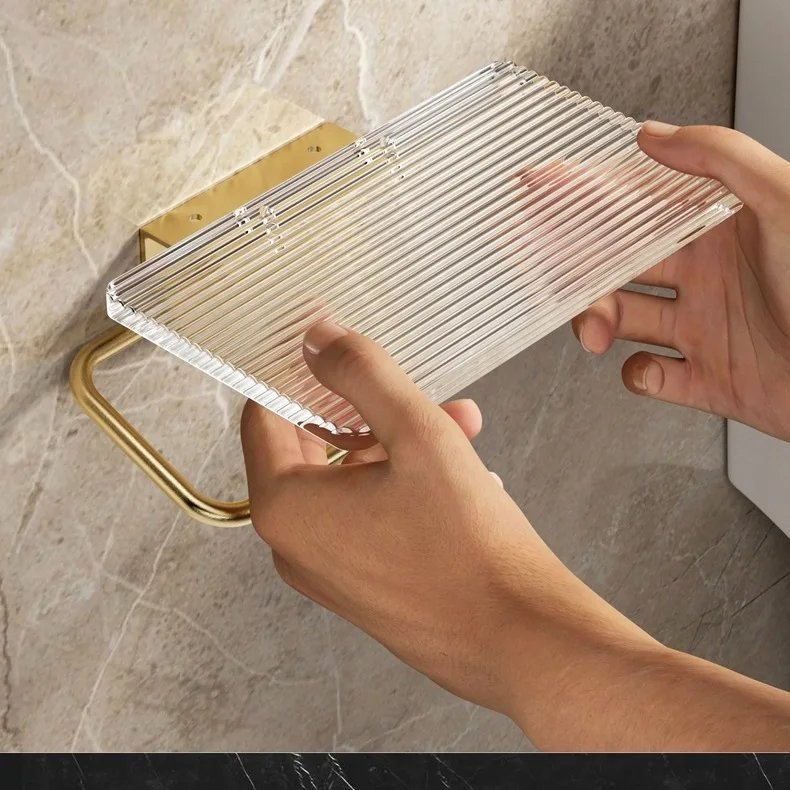 Luxury Gold Toilet Paper Holder with Shelf No Punching Acrylic Roll Paper Holder Tissue Hanger Bathroom Accessories Bathroom