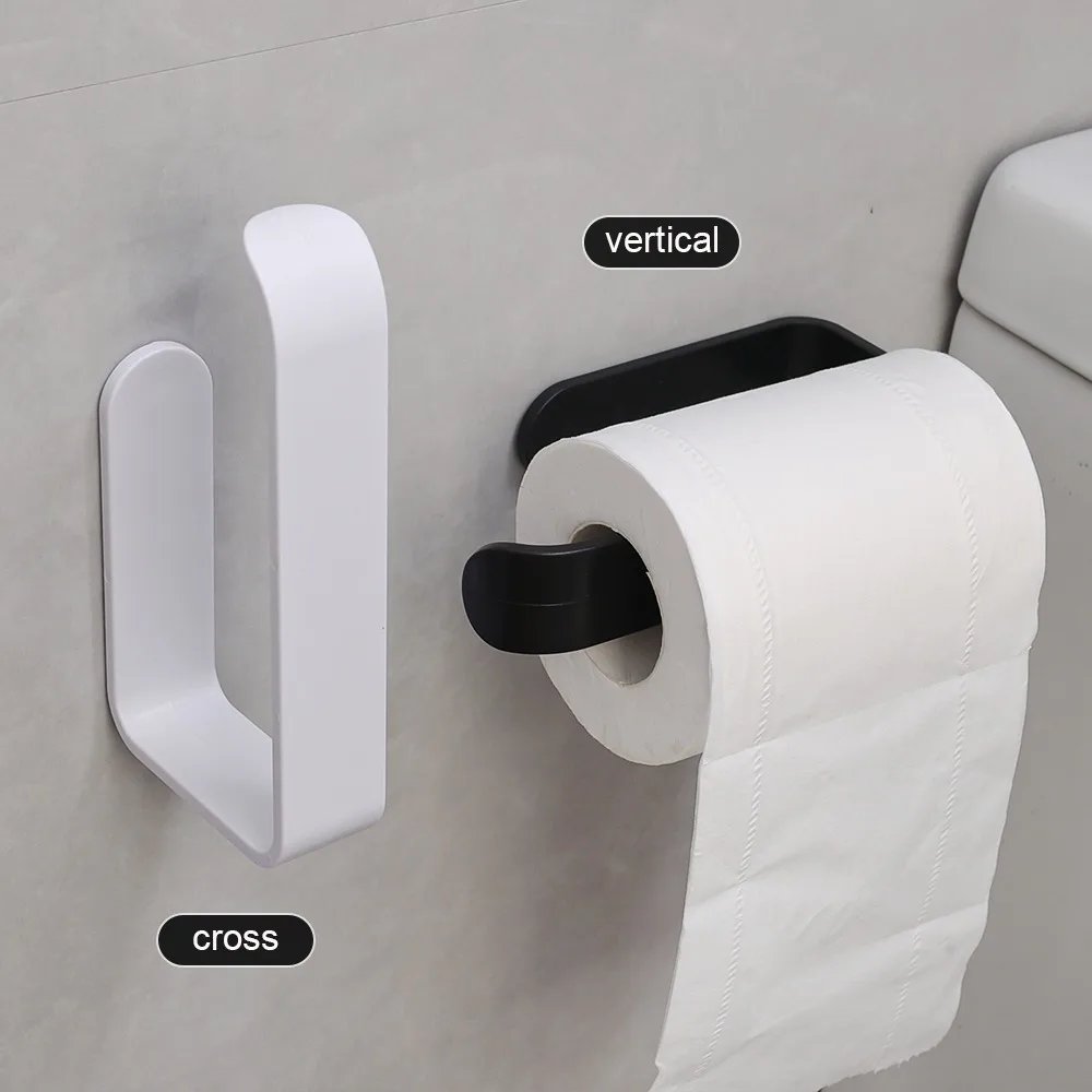 1Pc Wall Mounted Toilet Paper Holder No Punching Tissue Towel Roll Bathroom Towel Rack Bathroom Accessories Material Plastic