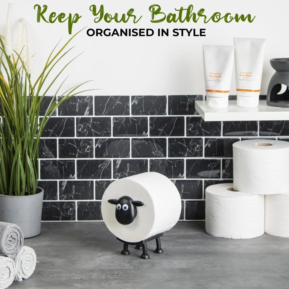 Cartoon Sheep Tissue Rack for Bathroom, Black Toilet Roll Holder Free Standing Storage Roll Paper Holder Decorative Paper Rack