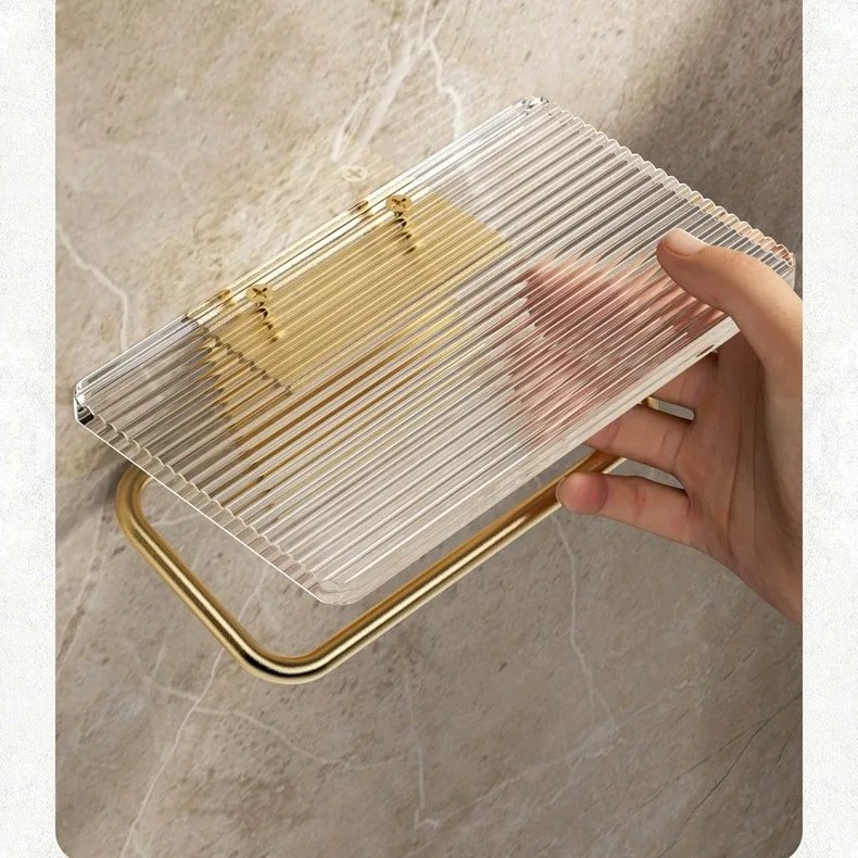 Luxury Gold Toilet Paper Holder with Shelf No Punching Acrylic Roll Paper Holder Tissue Hanger Bathroom Accessories Bathroom