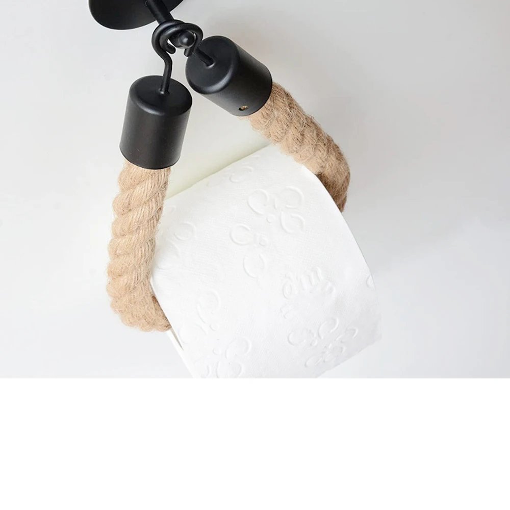 Retro Toilet Tissue Roll Holder Matte Black Vintage Steel Paper Towel Ring for Household Storage Rack Wall Sticker Jute Rope Retro Toilet Tissue Roll Holder Matte Black Vintage Steel Paper Towel Ring for Household Storage Rack Wall Sticker Jute Rope