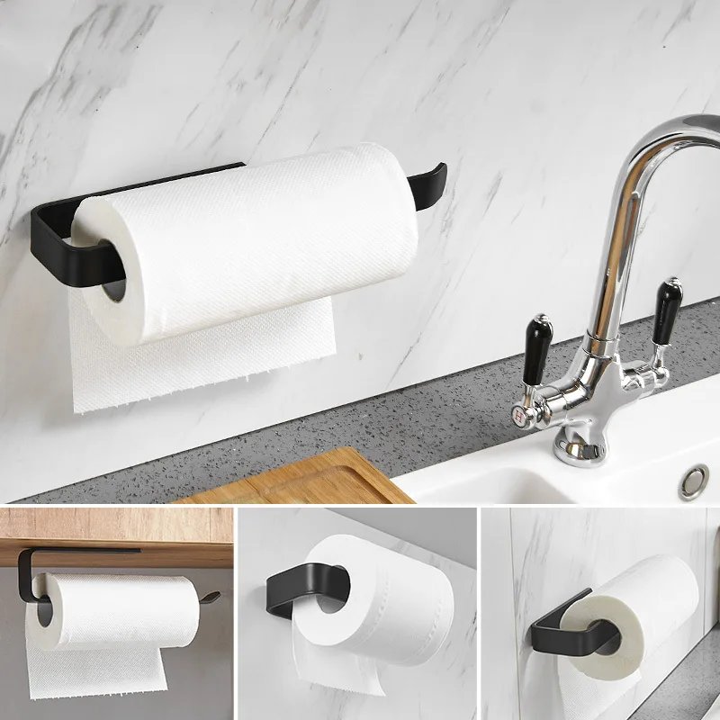 1pc Wall Mounted Plastic Toilet Paper Holder No Punching Tissue Towel Roll Bathroom Towel Rack Kitchen Bathroom Accessories