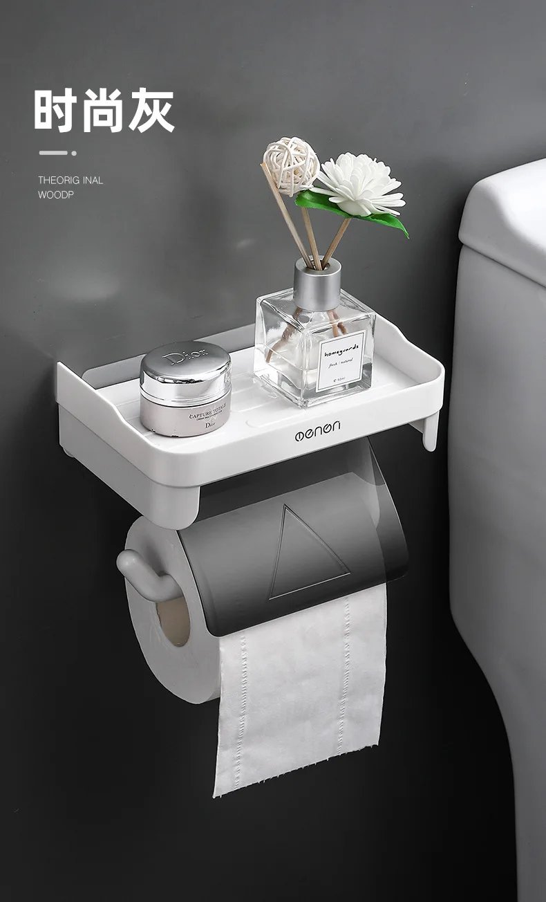 Wall Mount Toilet Paper Holder Top Sundries Storage Plastic Waterproof Roll Paper Storage Rack Bathroom Tissue Organizer Shelves