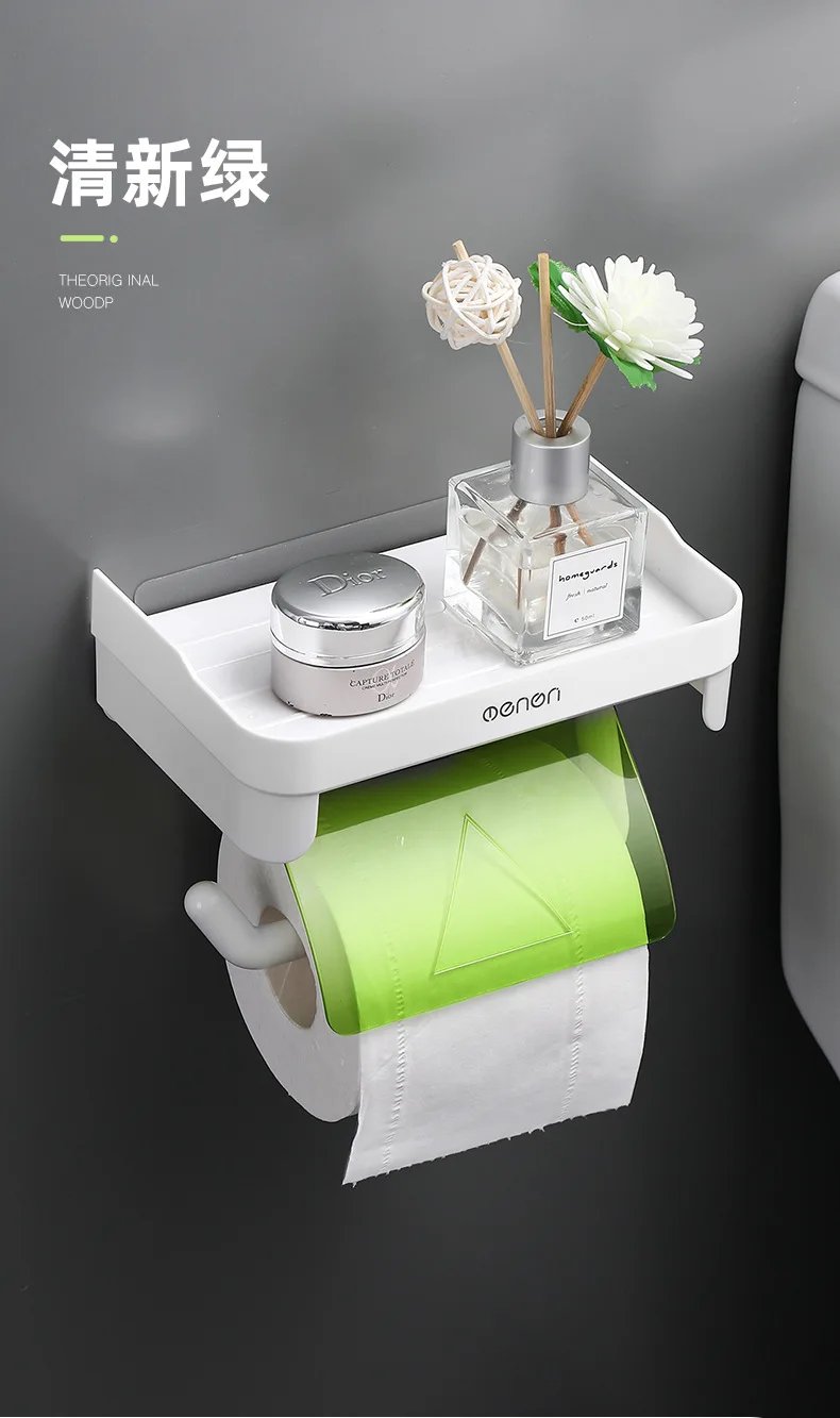 Wall Mount Toilet Paper Holder Top Sundries Storage Plastic Waterproof Roll Paper Storage Rack Bathroom Tissue Organizer Shelves