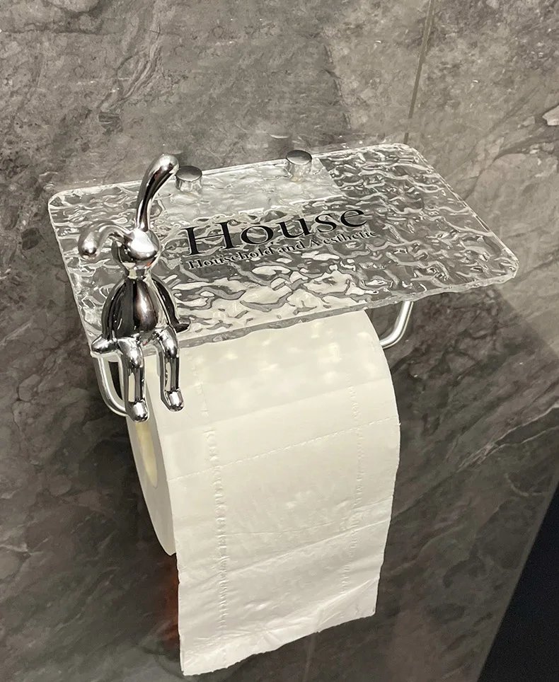 Luxury Silvery Toilet Paper Holder with Shelf No Punching Acrylic Roll Paper Holder Tissue Hanger Bathroom Accessories Bathroom
